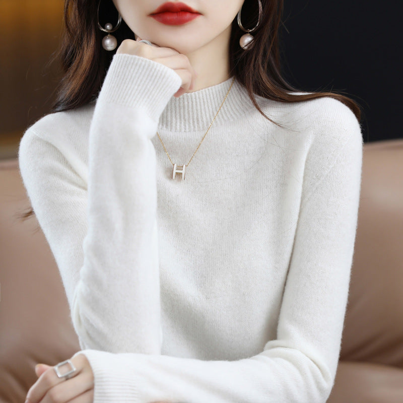Women's Slim Fine Knit Mock Neck Sweater with Extra Fine Fleece Finish and Extended Cuffs Chichicherry