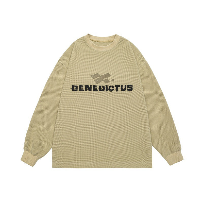 Unisex Oversized Sweatshirt with Logo Print and Fine Waffle Texture Chichicherry