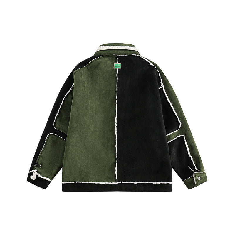 Unisex Patchwork-Sheepskin Look Jacket with Floral Embroidery Chichicherry