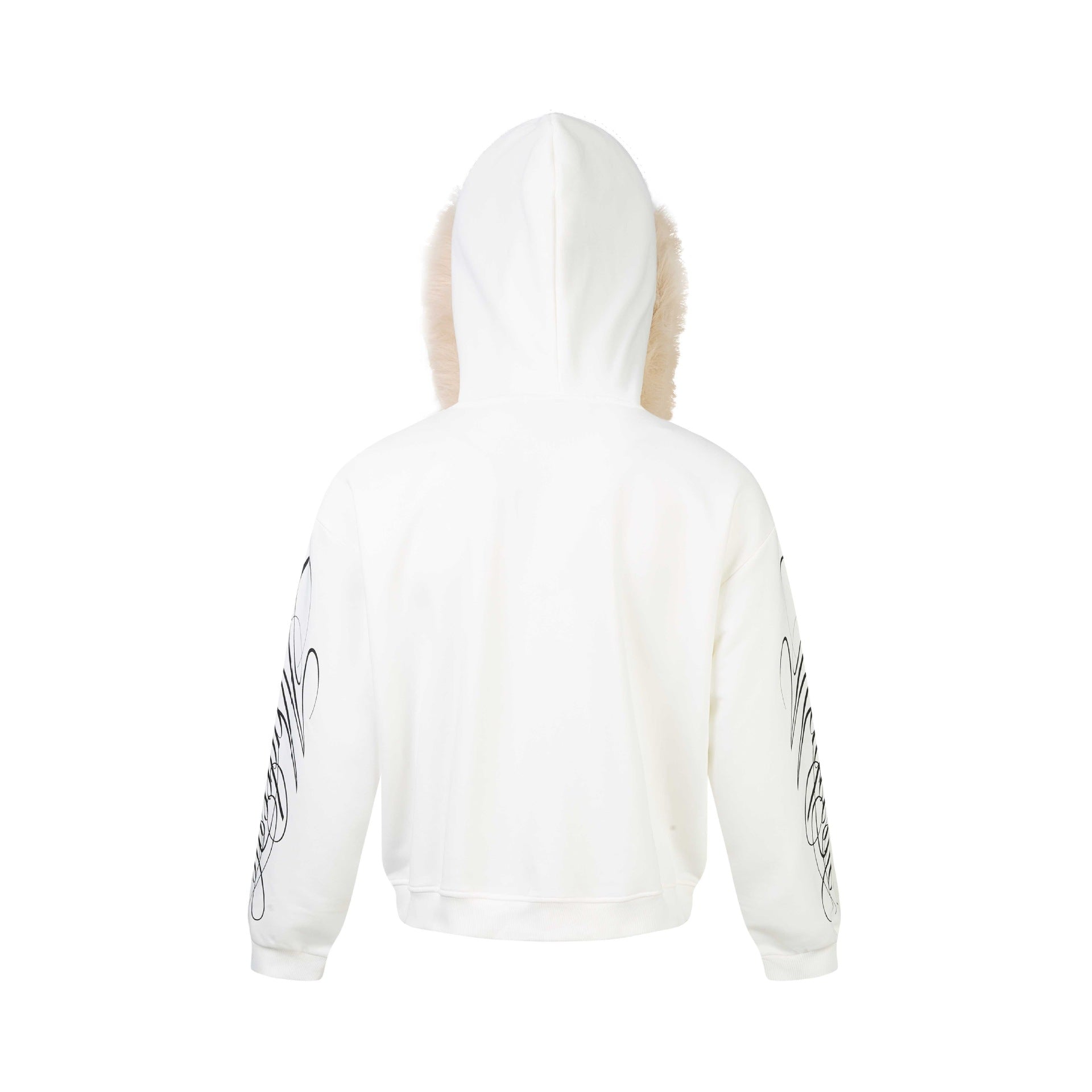 Unisex Oversize Hoodie Jacket made of cotton blend with removable faux fur trim and graphic sleeve prints Chichicherry