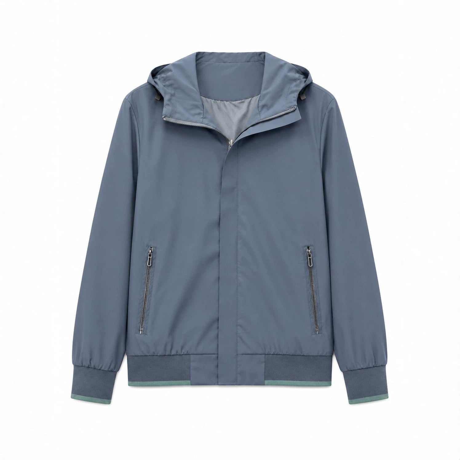 Men's Hooded Blouson Lightweight Windbreaker with Ribbed Hem and Concealed Zipper Placket Chichicherry