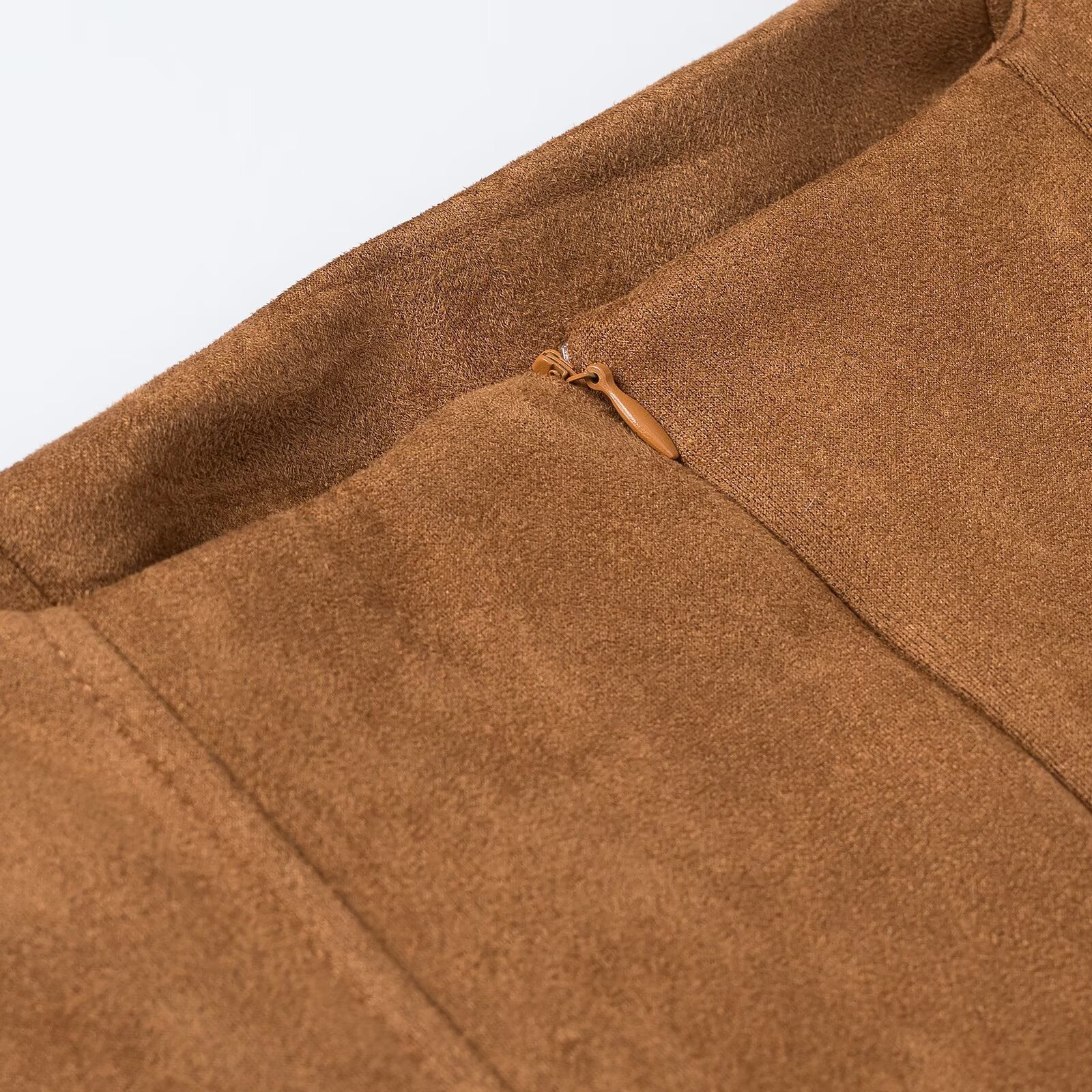 Women's A-line midi dress in suede look with square neckline and princess seams Chichicherry