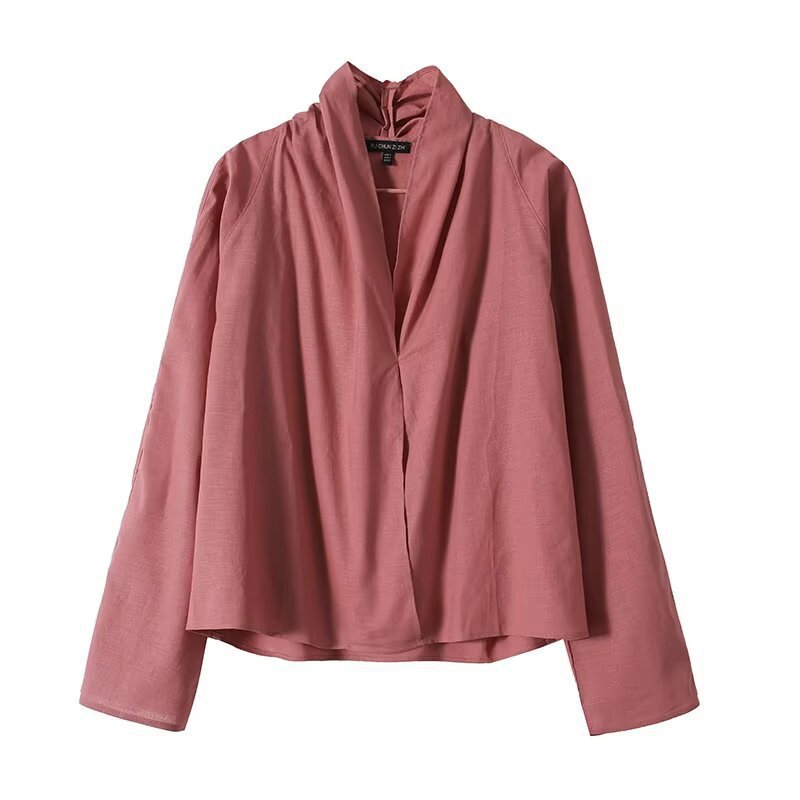 Women's Lightweight Viscose Blouse with Open Shawl Collar and Boxy Silhouette Chichicherry