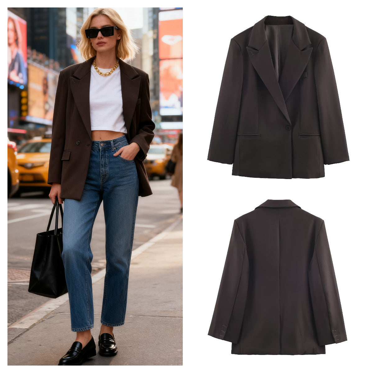 Women's Tailored Longline Blazer with Notched Lapel and One-Button Closure Chichicherry