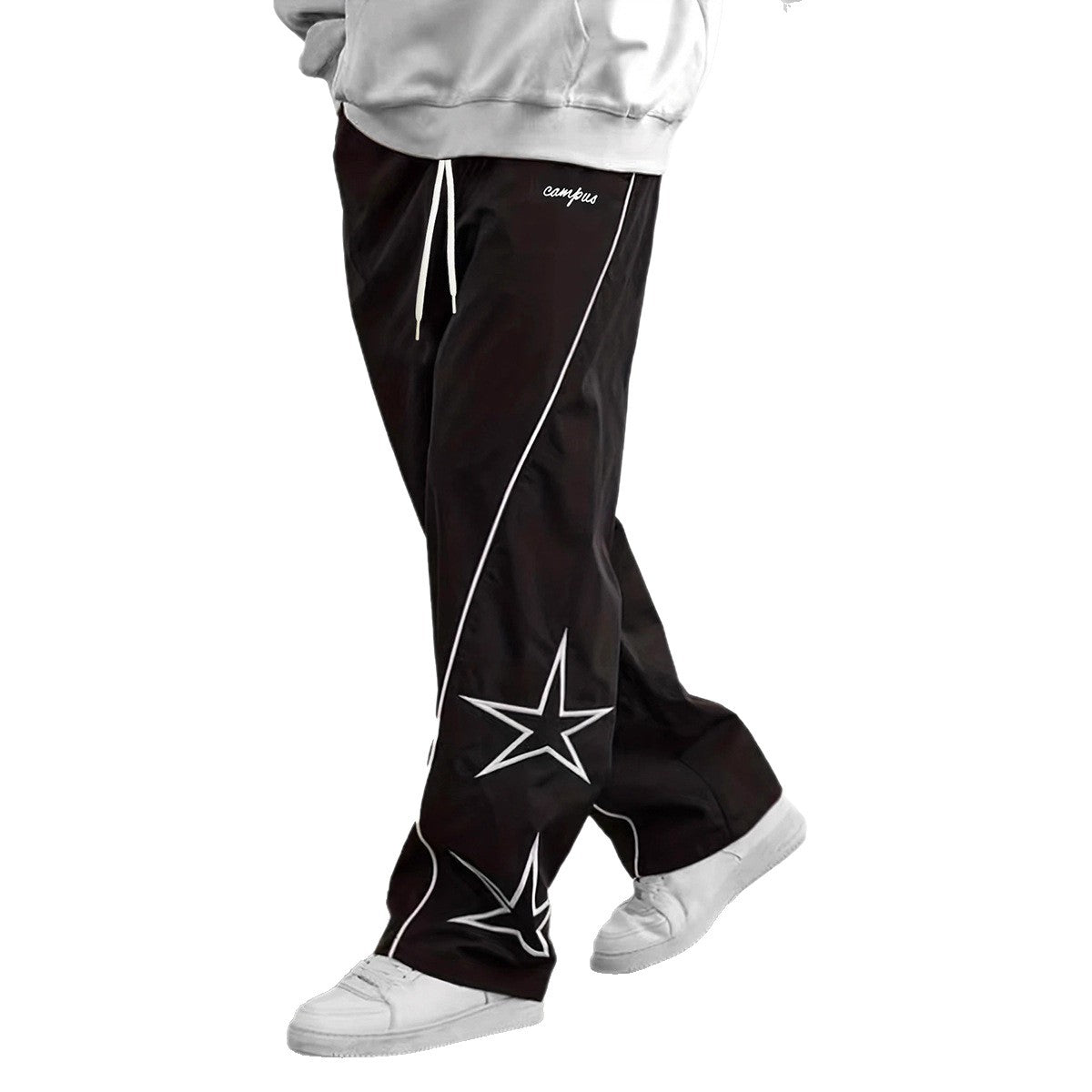 Men's Wide Trackpants with Contrast Piping, Drawstring and Star Application Chichicherry