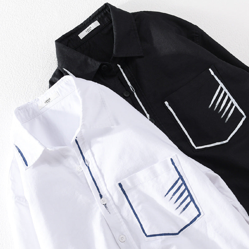 Men's Lightweight Cotton Overshirt with Contrast Stitching and Patch Chest Pocket Chichicherry