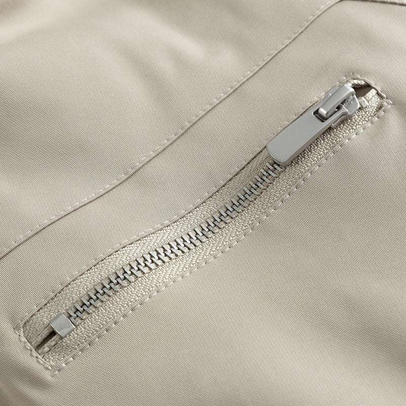 Unisex Boxy transitional jacket with high stand collar, contrasting panels and zip pockets Chichicherry