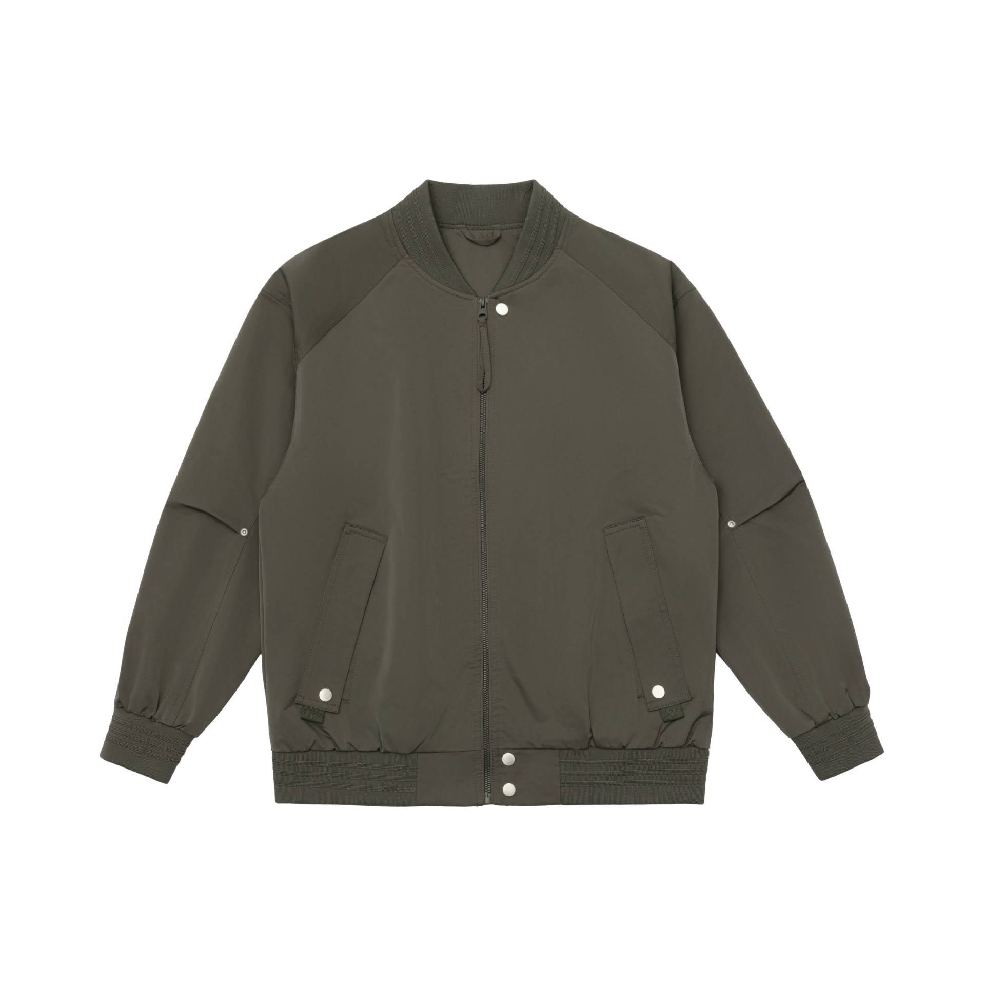 Men's Boxy Bomber Jacket with Stand-Up Collar, Concealed Zippers and Flap Pockets Chichicherry
