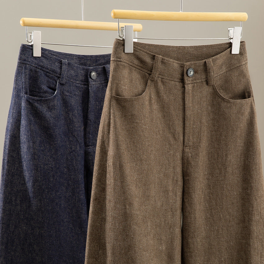 Women's Wide High-Cut Culotte Pants in Denim Look with Cuff Chichicherry