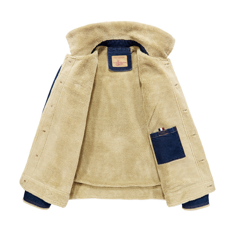 Men's padded denim jacket with Sherpa lining and high collar Chichicherry