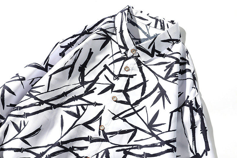 Men's loosely cut shirt with all-over bamboo print and Kent collar Chichicherry
