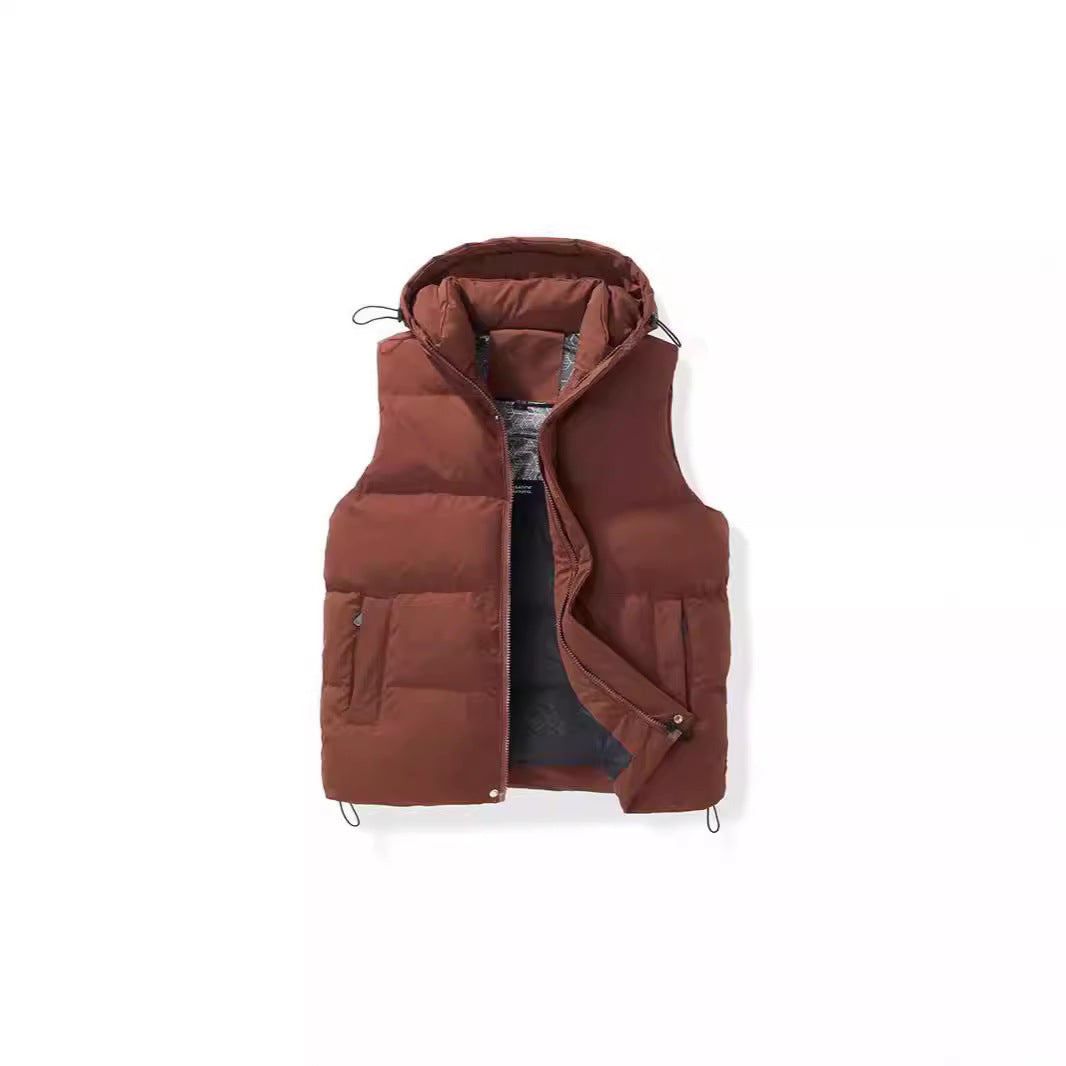 Men's Padded Hooded Vest with Thermal Insulation and Drawstring Chichicherry