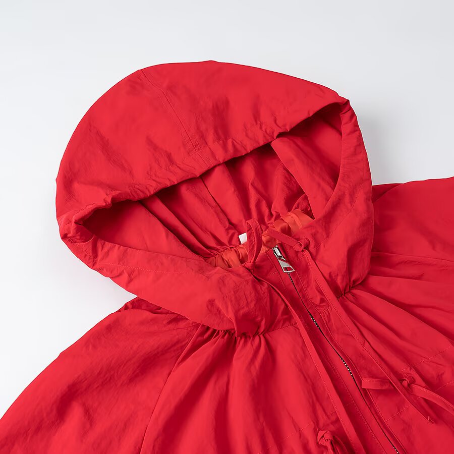 Women's Light Hooded Boxy Transition Jacket with Drawstring and Elastic Cuffs Chichicherry