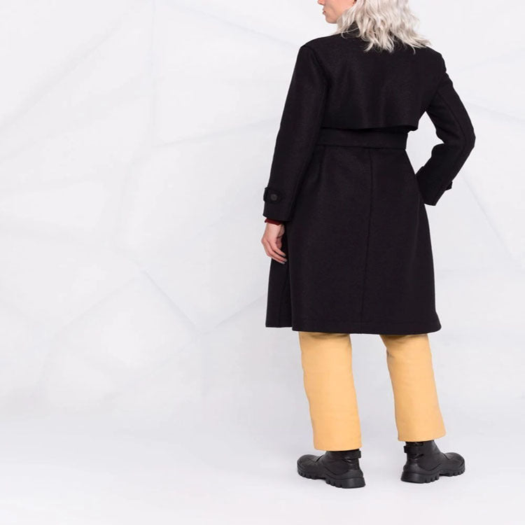 Women Tailored Wool Blend Coat with Tie Belt and A-Line Cut Chichicherry