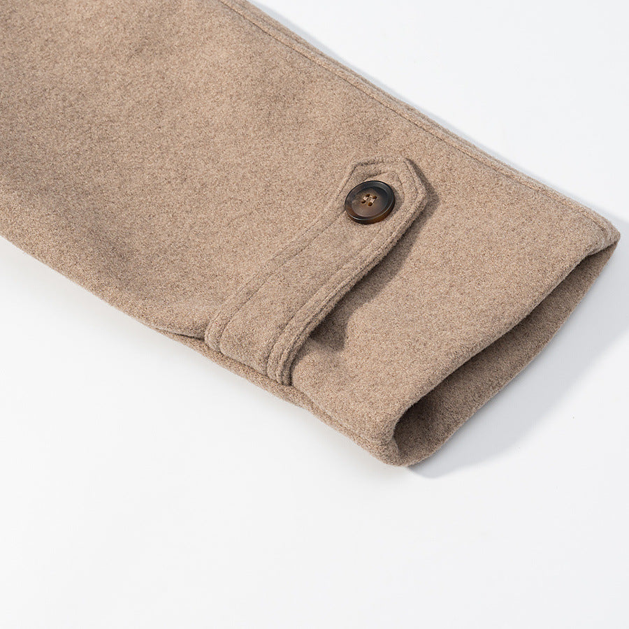 Women's Short Cut Double-Breasted Wool Blend Coat with High Standing Collar and Shoulder Straps Chichicherry