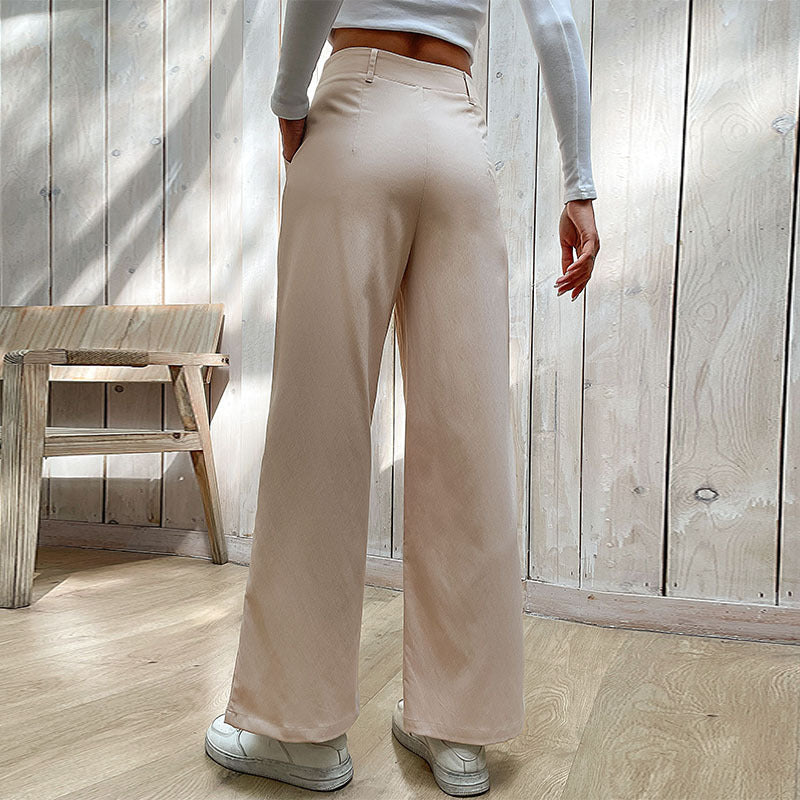 Women High-Waisted Wide-Leg Trousers with Crease and Subtle Suit Look Chichicherry