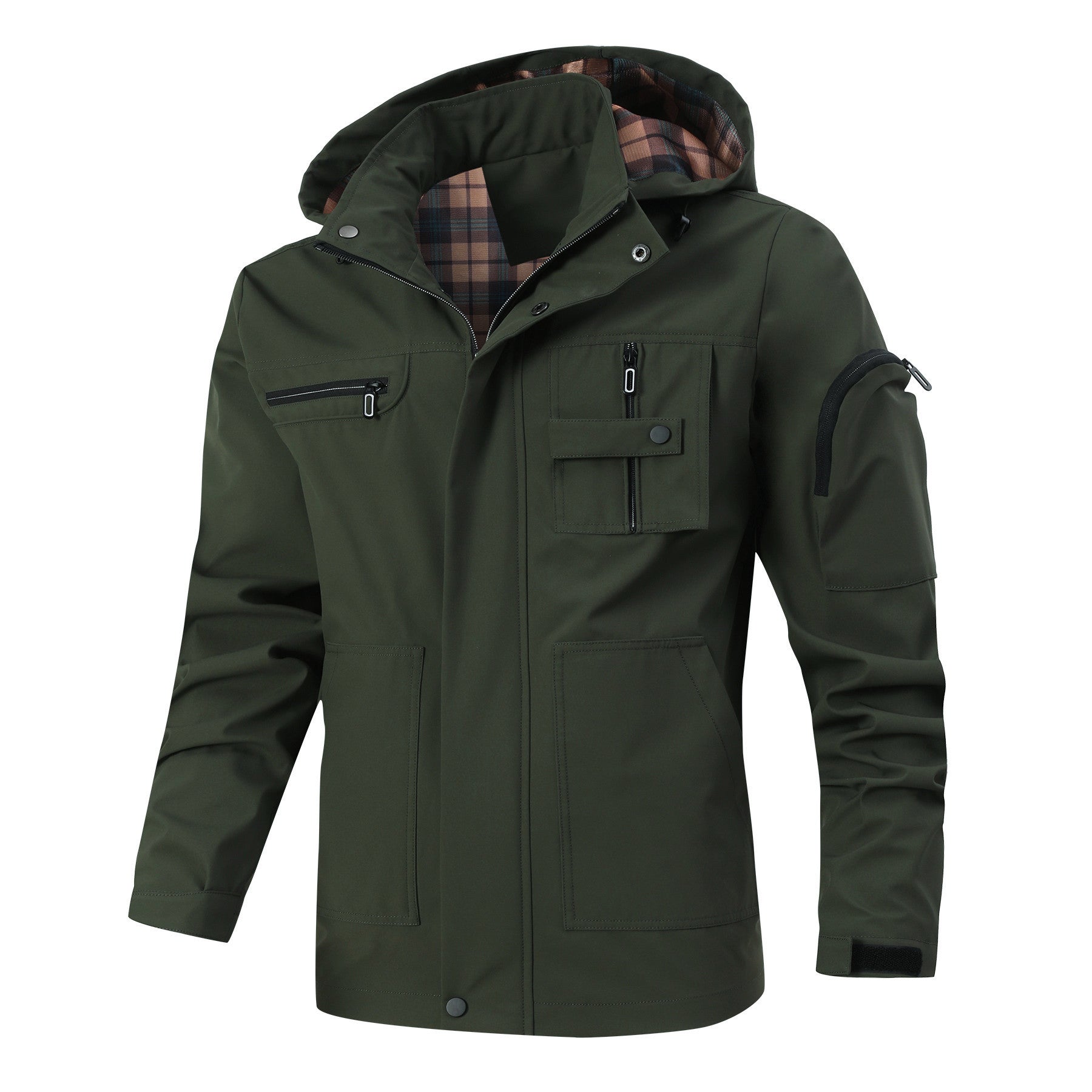 Men's outdoor parka with checked inner lining, hood and multifunction pockets Chichicherry