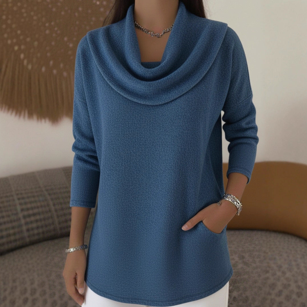 Women's Cozy Fine Knit Sweater with Shawl Collar and Pockets Chichicherry
