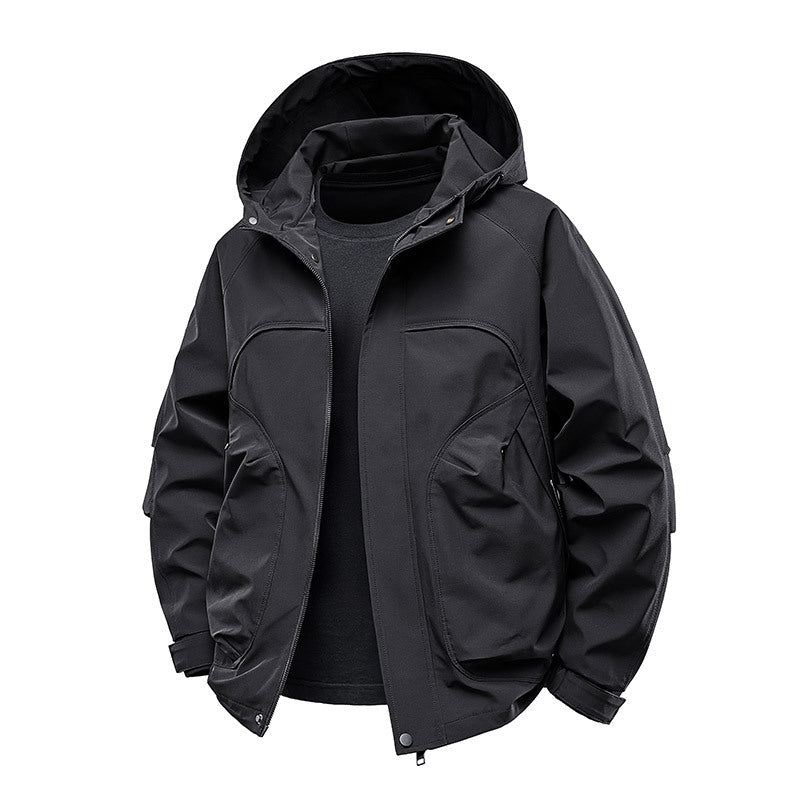Men's technical softshell utility jacket with hood water-repellent and multifunction pockets Chichicherry
