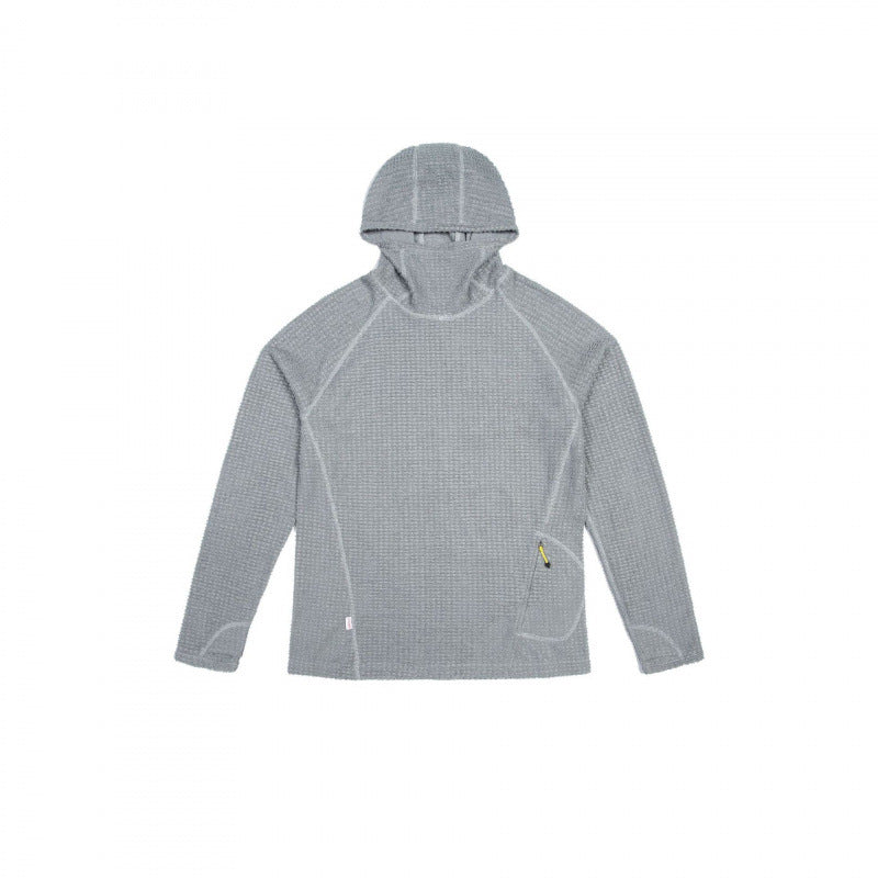 Unisex Textured Hoodie in Boxy Cut made of Waffle Knit with Raglan Sleeves and Patch Pocket Chichicherry