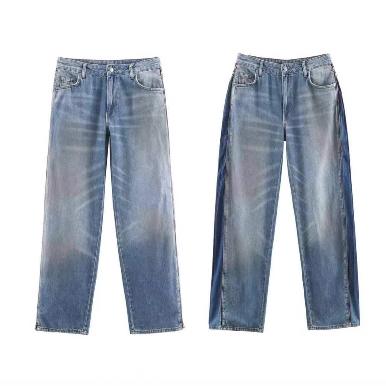 Ladies Wide High-Waist Jeans with Straight Leg and Vintage Wash Chichicherry