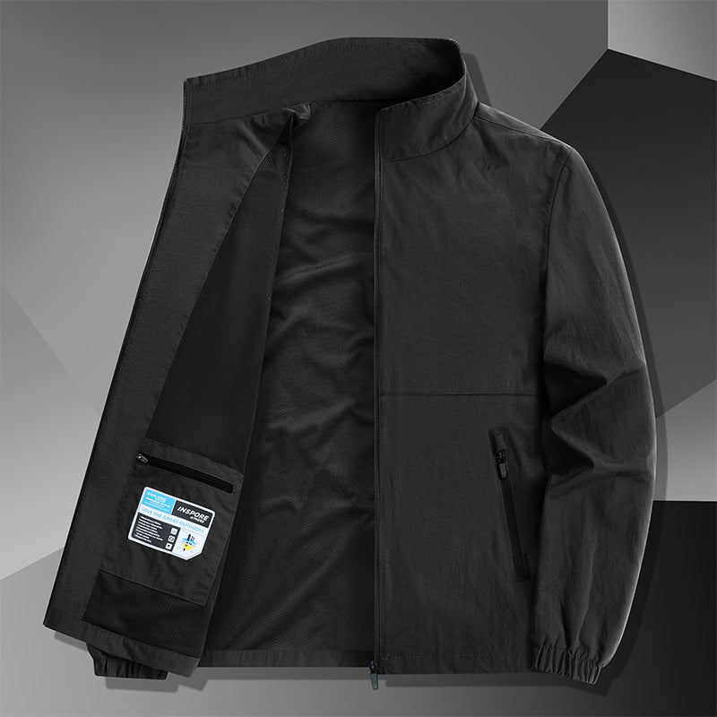 Men's Lightweight Cotton Blend Transitional Jacket with Stand-Up Collar and Concealed Zipper Chichicherry