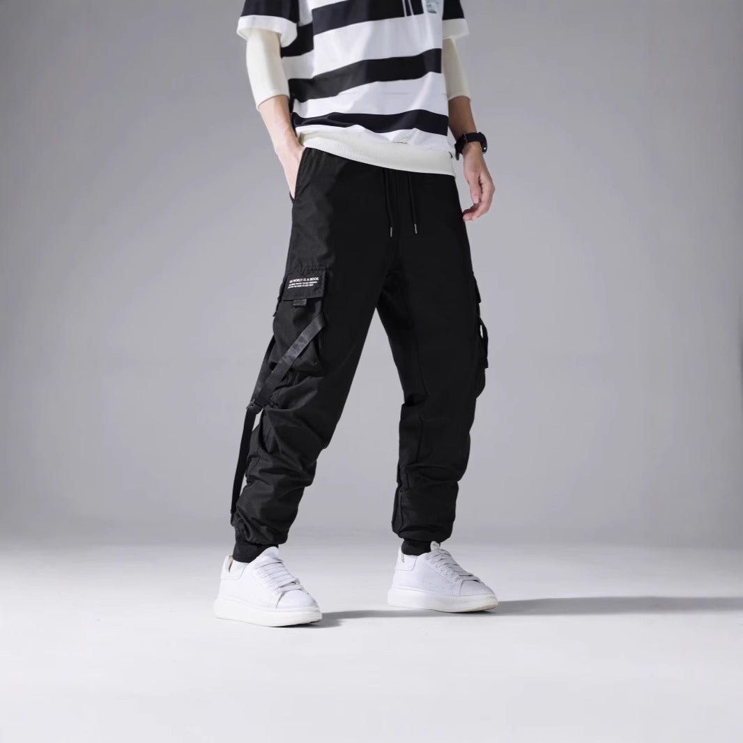 Men's tapered utility cargo pants in jogger style with multiple pockets, drawstring & elastic ankle cuffs Chichicherry