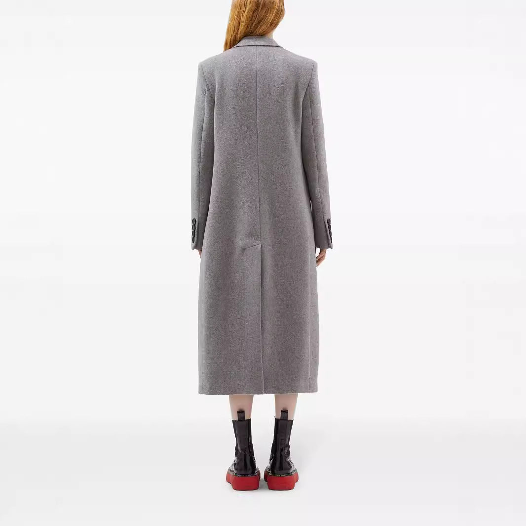 Women Maxilength Single-Breasted Long Coat in Minimalist Tailoring with Flap Pockets Chichicherry