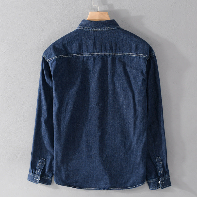 Men's jeans overshirt in worker style with double chest pockets and contrasting decorative seams Chichicherry