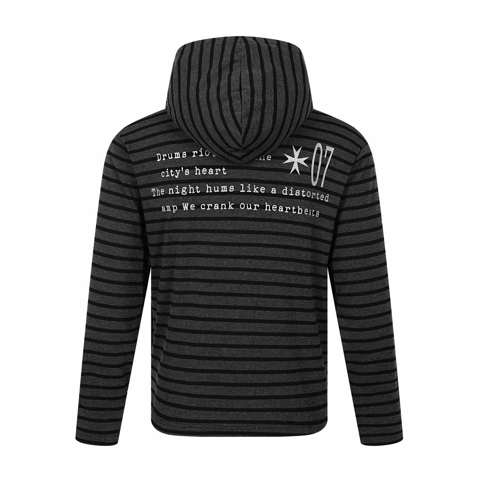 Unisex Striped Halfzip Pullover with Stand-up Collar and Typographic Front Print Chichicherry