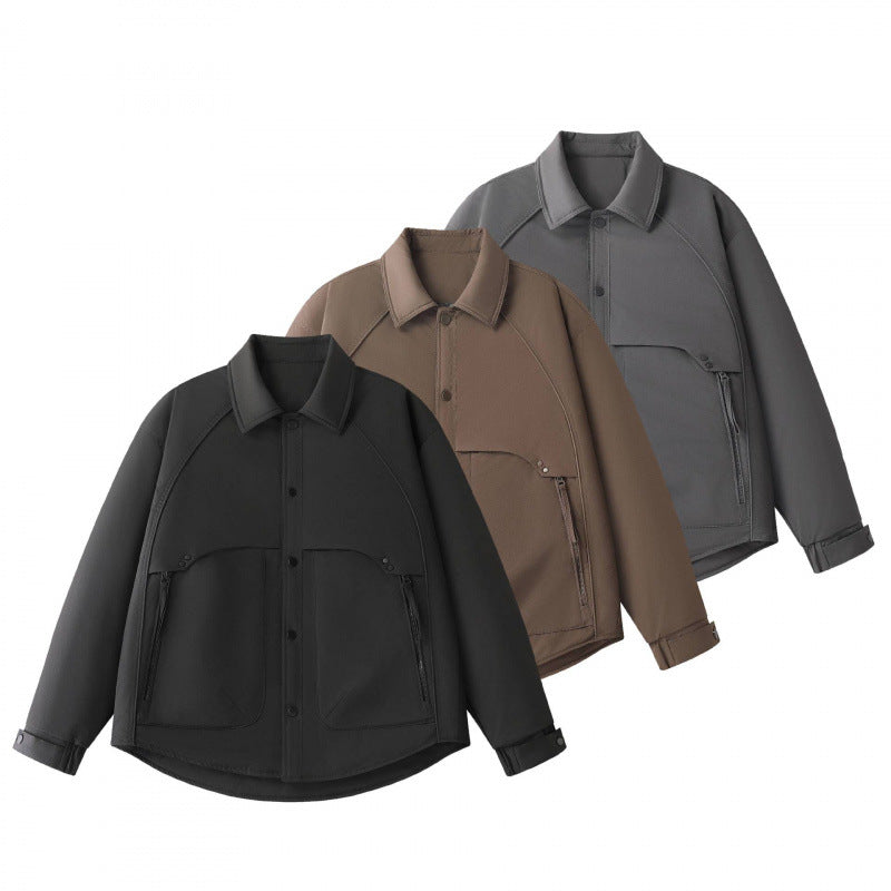 Men's Padded Shirt Jacket with Curved Hem, Zip Pockets, and Snap Placket Chichicherry