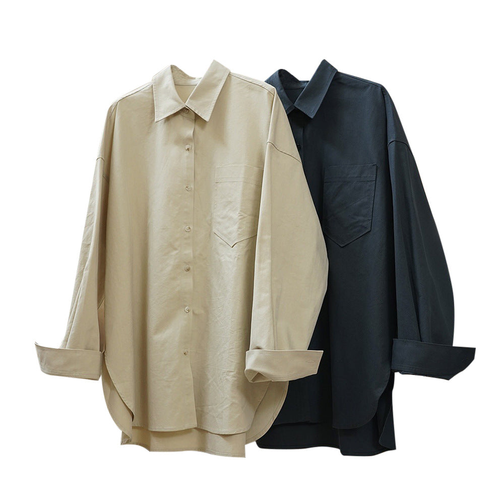 Women Oversize Shirt Jacket with Boxy Silhouette and High-Waist Stretch Waist Pants in Set Chichicherry