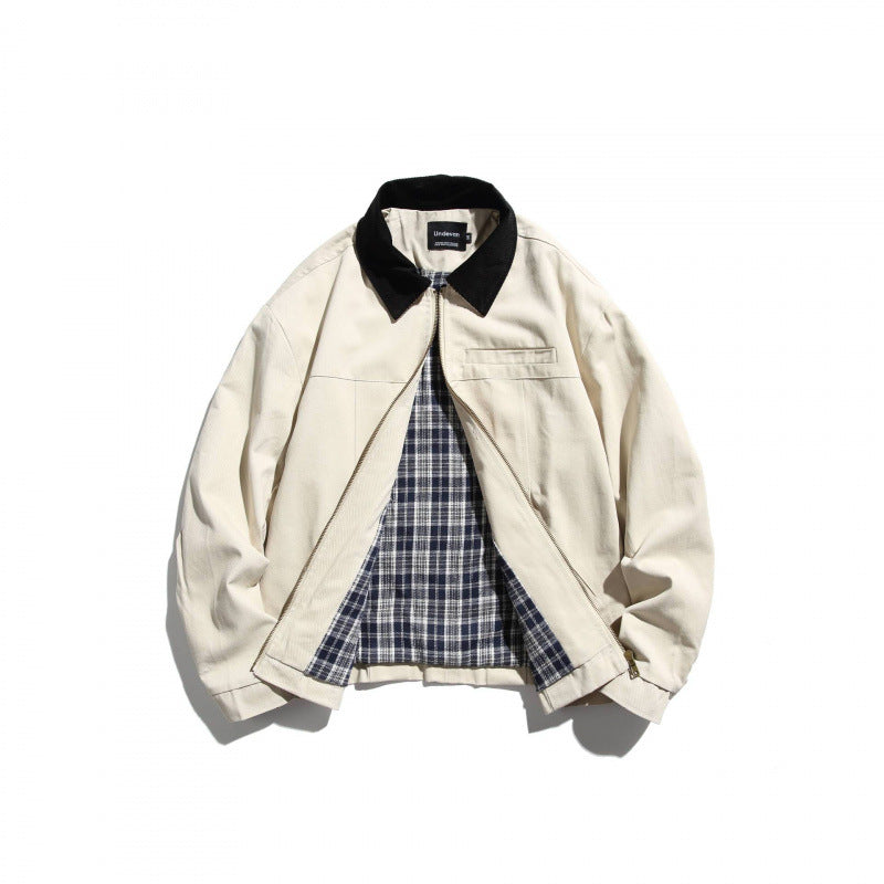 Unisex Short-cut Overshirt Jacket with Cord Collar, Chest Pocket and Precise Seam Details Chichicherry