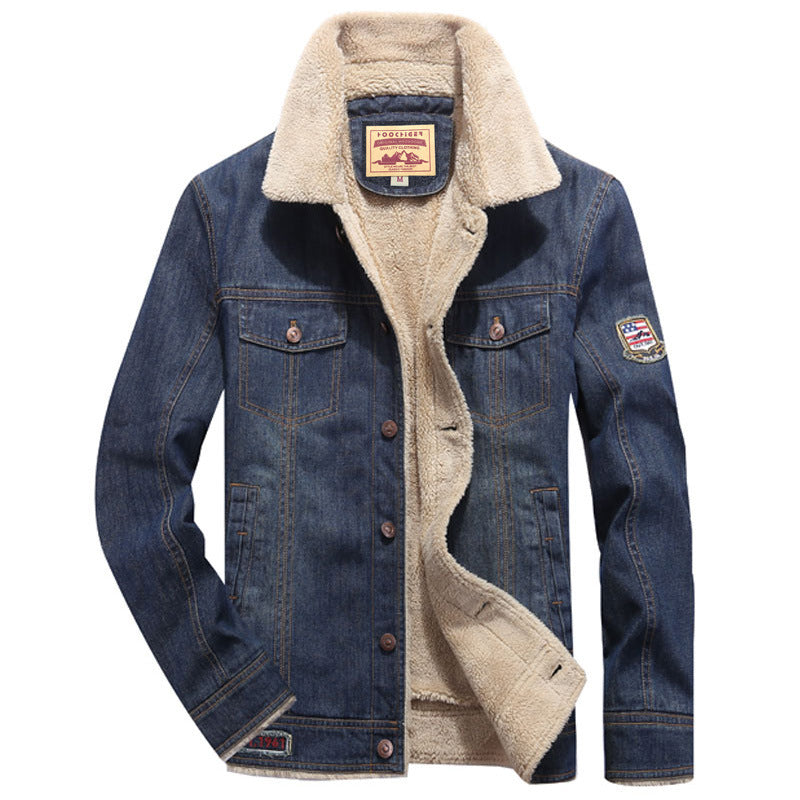 Men's insulated Sherpa denim jacket with teddy lining and patch chest pockets Chichicherry