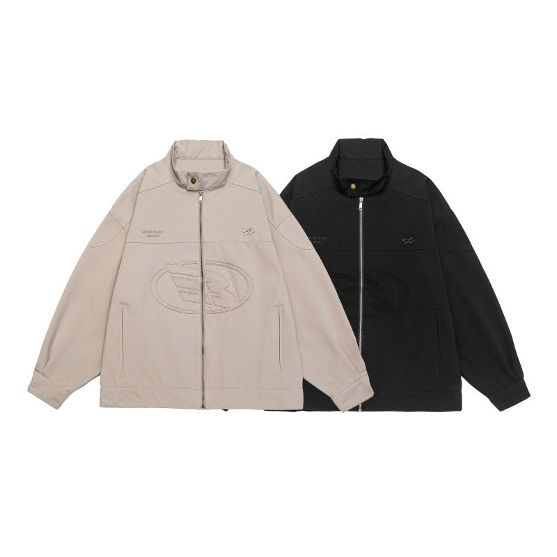 Unisex Boxy-Zip jacket in oversized cut with stand-up collar and tonal logo embossing Chichicherry