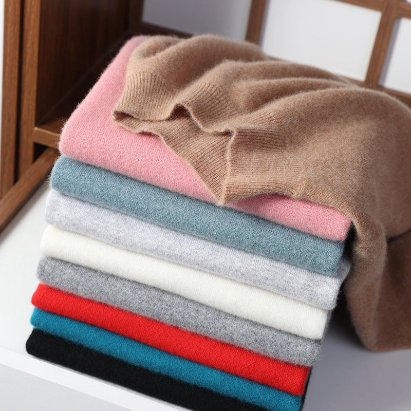 Women Luxurious Cashmere Fine Knit Sweater with Stand-up Collar Chichicherry