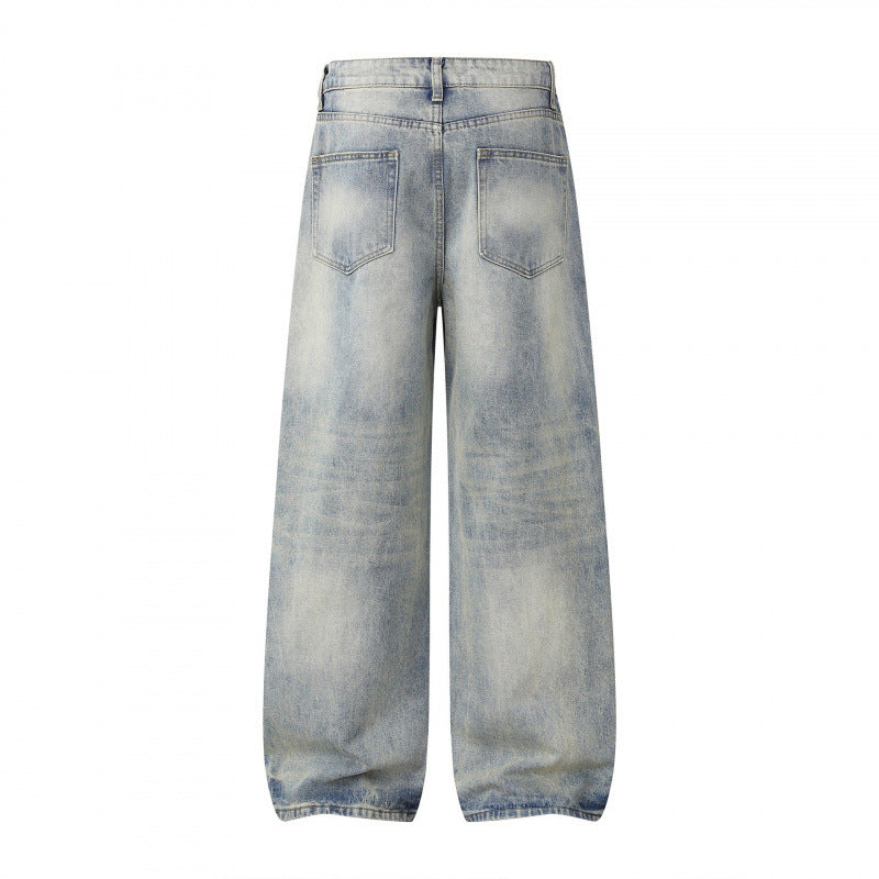Women Wide High Waist Jeans Pants in Balloon Cut with Used Effect and Elastic Hem Chichicherry