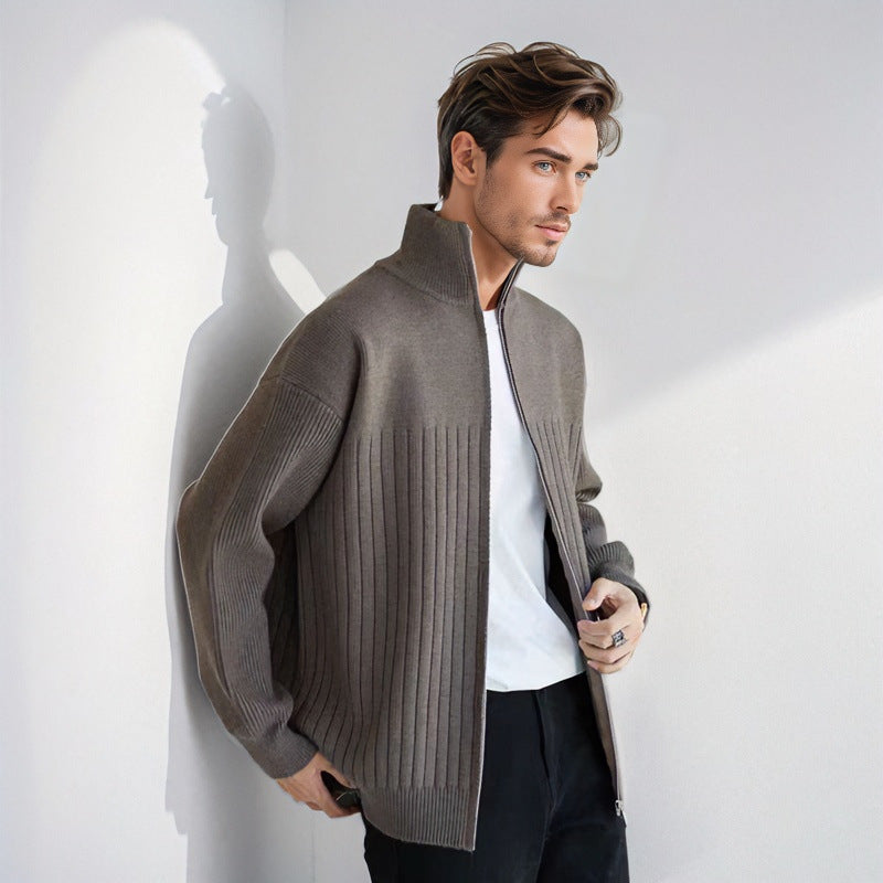 Herren Halbzip-Strickpullover mit hohem Stehkragen und breitem Rippenmuster Chichicherry