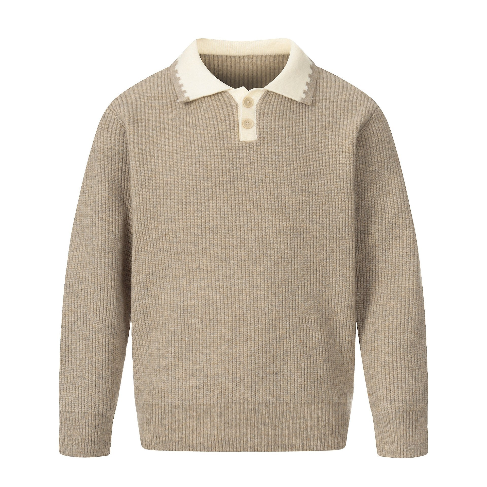 Men's chunky knit polo sweater with contrast collar and half-button placket Chichicherry