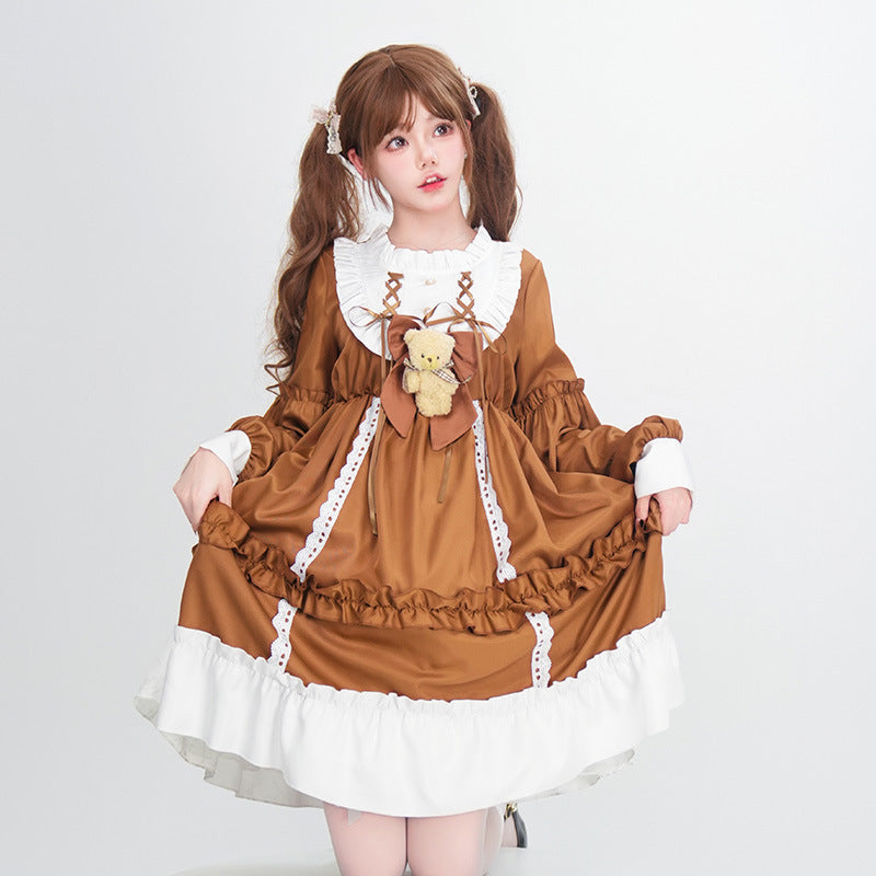 Women's Playful Costume Dress with Ruffles and Teddy Bear Motif Chichicherry
