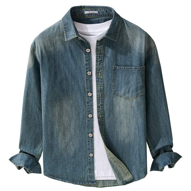 Men's Vintage-Look Denim Jacket with Chest Pocket and Relaxed Fit Chichicherry