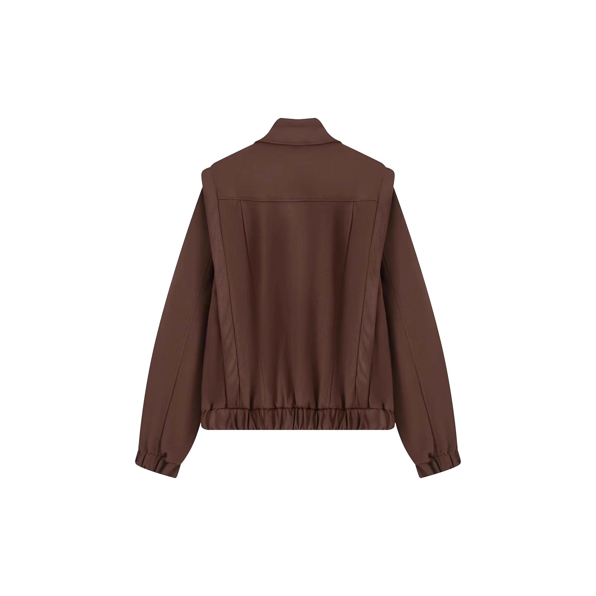 Women's short wool bomber jacket with asymmetrical zipper, stand-up collar, and elastic hem Chichicherry