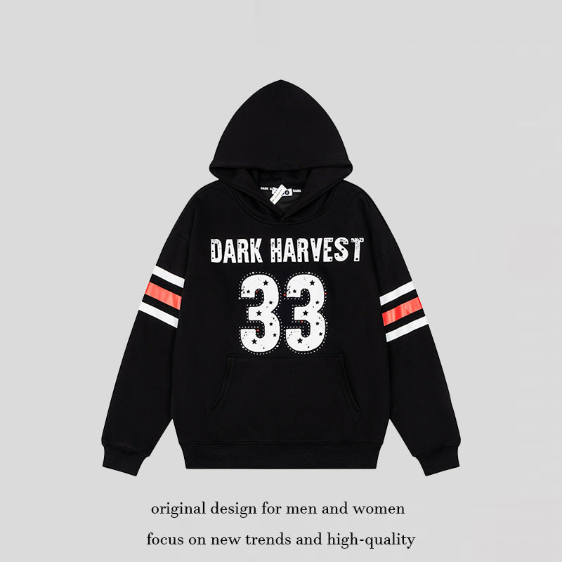 Women's oversized hoodie with vintage number print, studded detailing, and contrast stripes on the sleeves Chichicherry