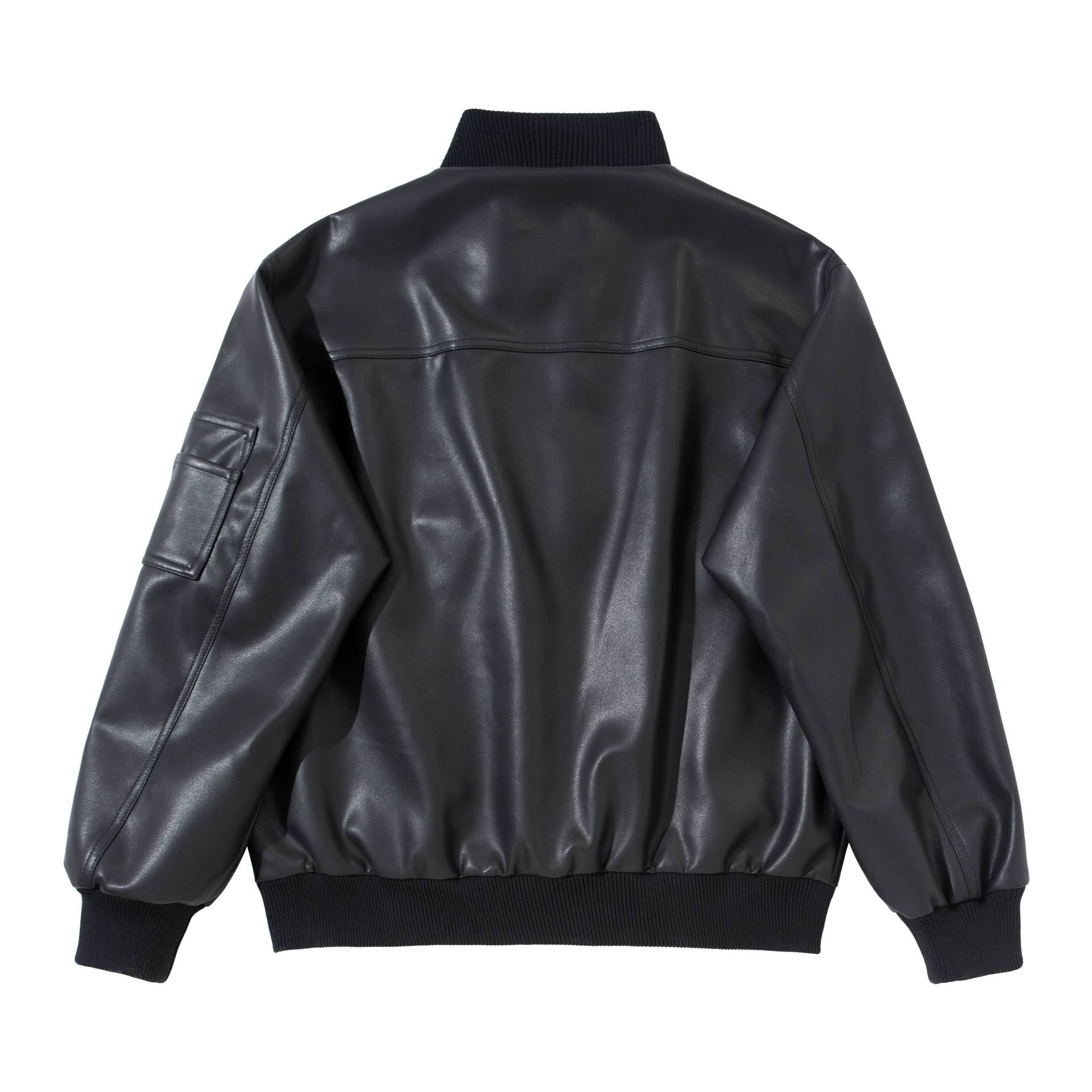 Men's faux leather bomber jacket in boxy cut with high ribbed collar and sleeve utility pocket Chichicherry