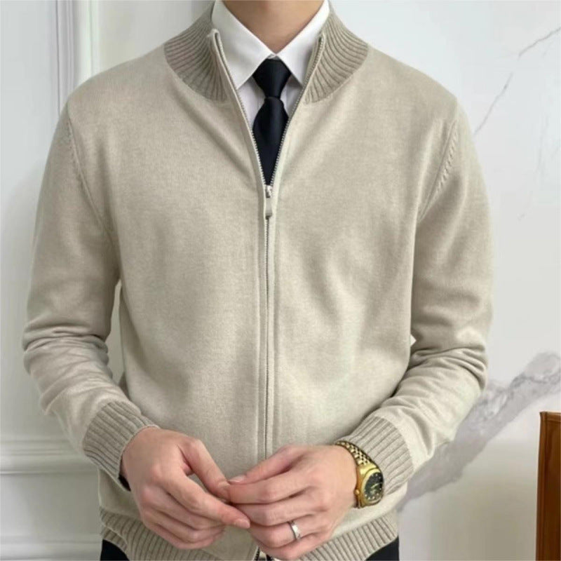 Herren Reißverschluss-Feinstrick-Cardigan mit Stehkragen und geripptem Saum Chichicherry