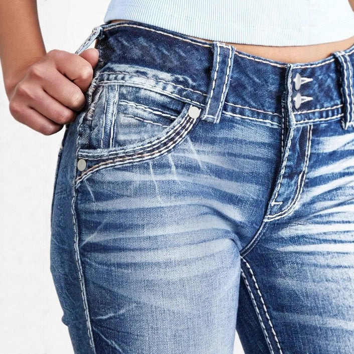 Women tight High-Waist Skinny Jeans with visible contrast stitching Chichicherry