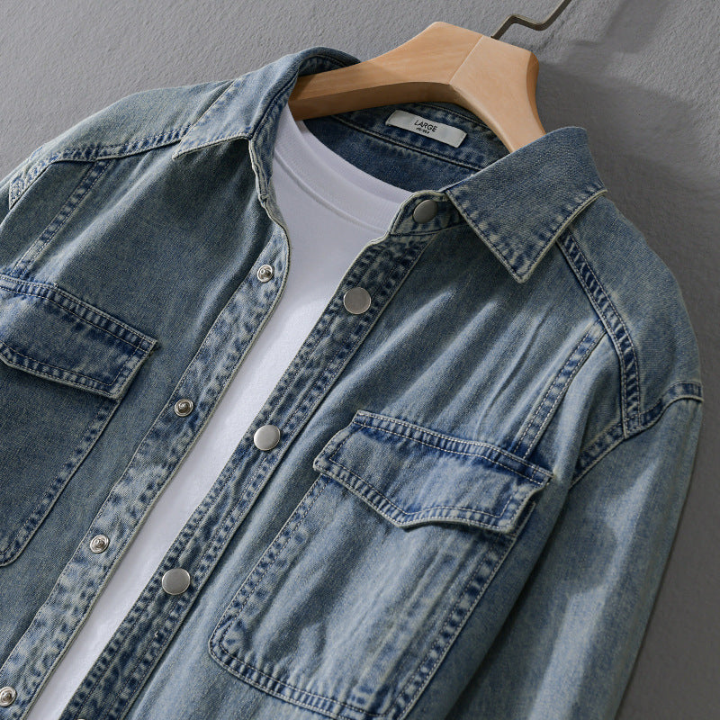 Men's Casual Oversized Denim Shirt Chichicherry