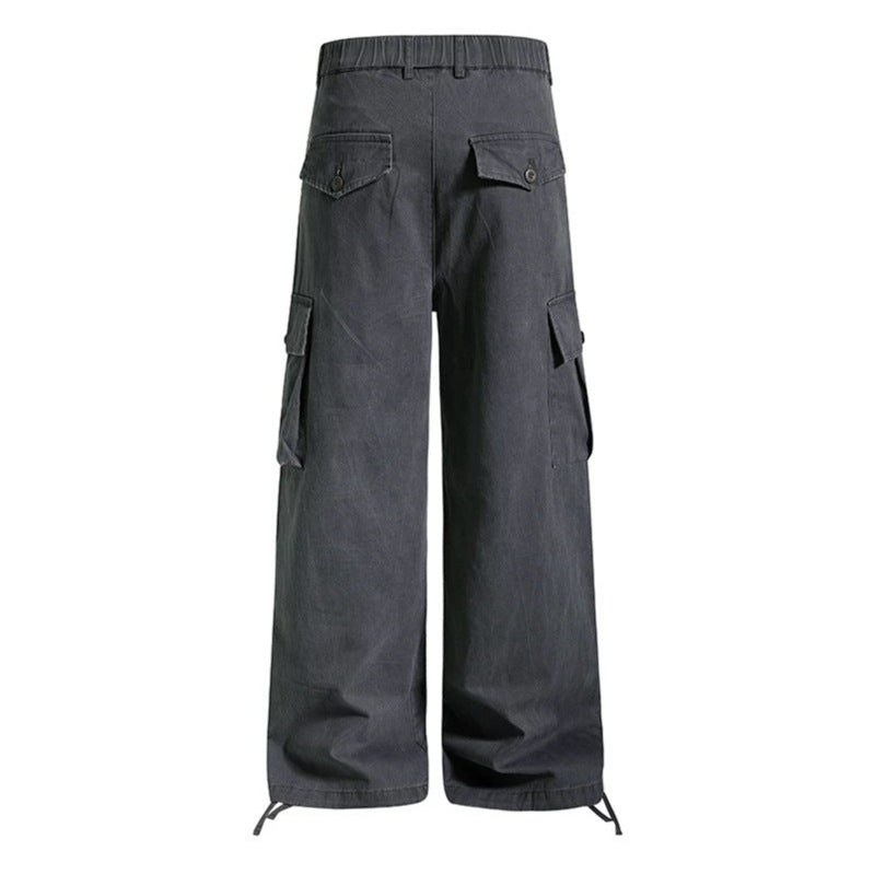 Women's wide cargo pants in utility style with multifunctional pockets and hem drawstring Chichicherry