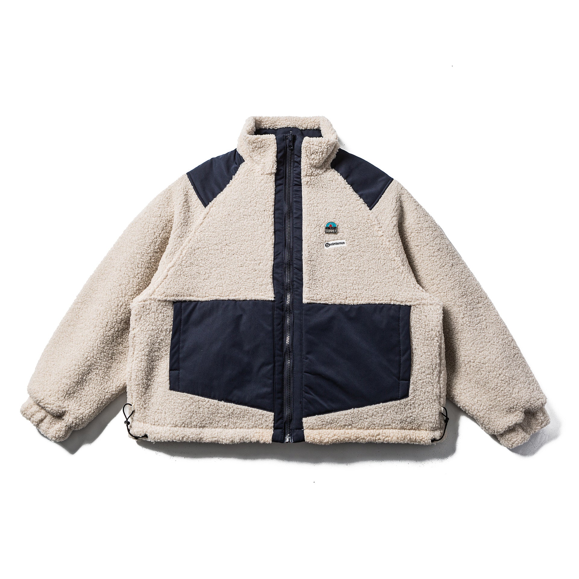 Unisex Teddy-Fleece Jacket with Nylon Panels, Stand-up Collar and Drawstring Chichicherry