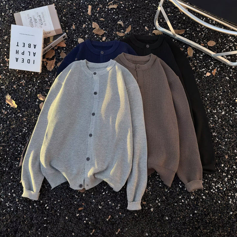 Unisex Grobgestrickte Oversize-Cardigan mit Rundhalsausschnitt und durchgehender Knopfleiste Chichicherry